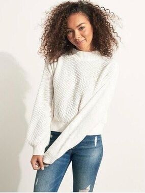 Hollister Cream Textured Mock Neck Sweater